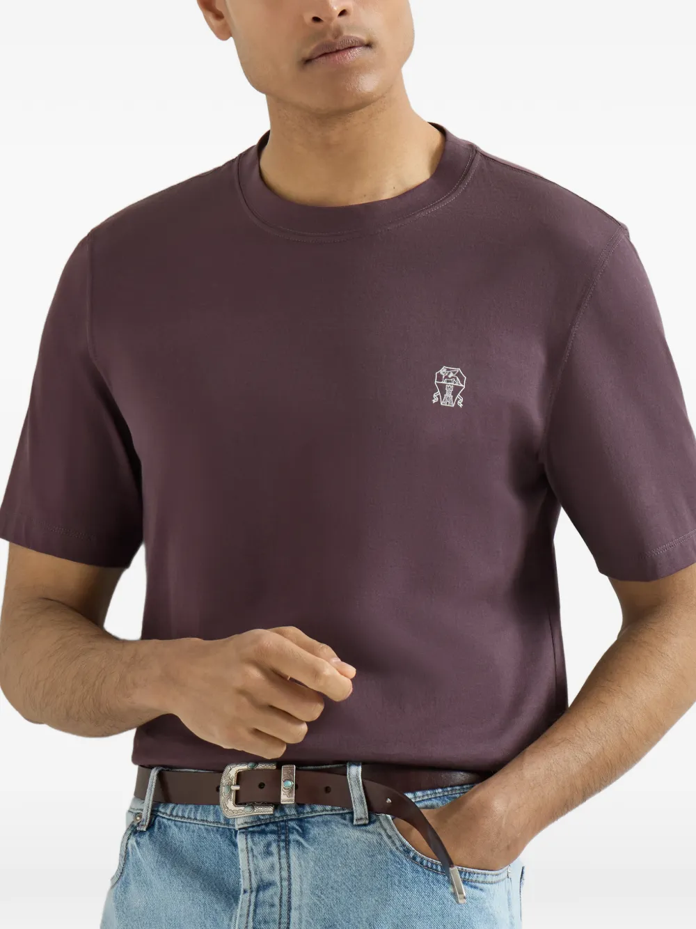 Brunello Cucinelli Katoenen jersey T-shirt met logo en ronde hals Paars