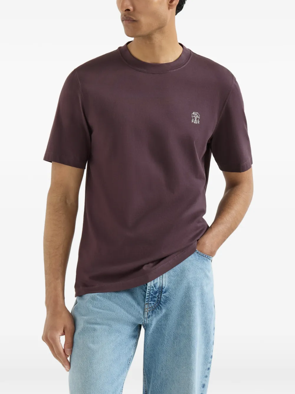 Brunello Cucinelli Katoenen jersey T-shirt met logo en ronde hals Paars