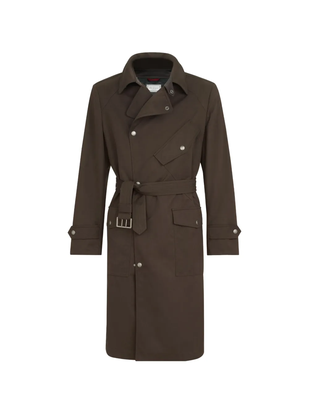 Brunello Cucinelli water-resistant microfiber motorcyle trench with nappa leather inserts - Braun