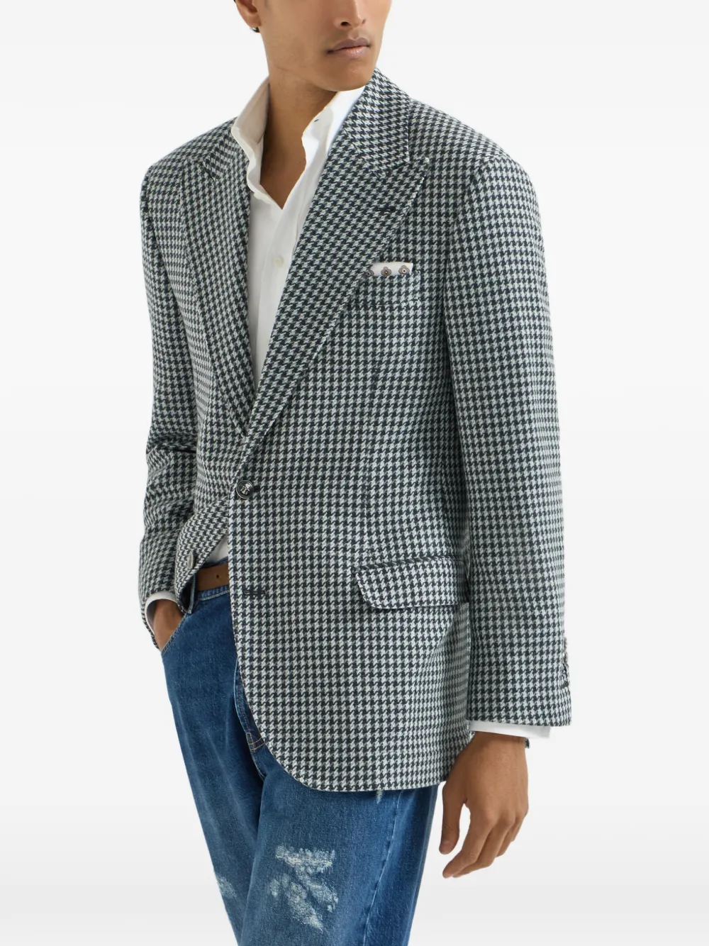 Brunello Cucinelli Blazer met pied-de-poule print Blauw
