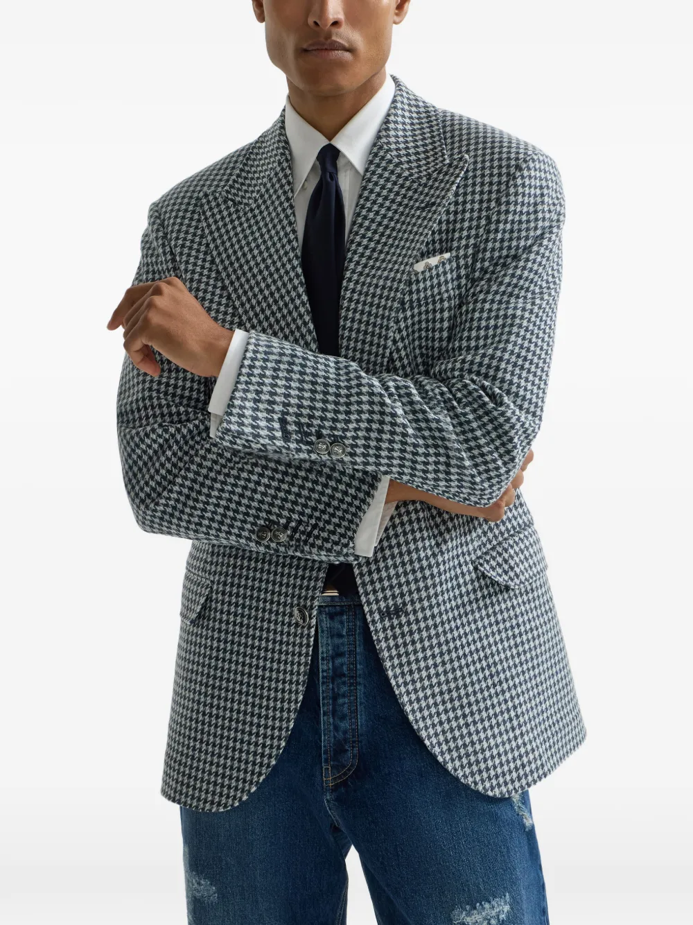 Brunello Cucinelli Blazer met pied-de-poule print Blauw