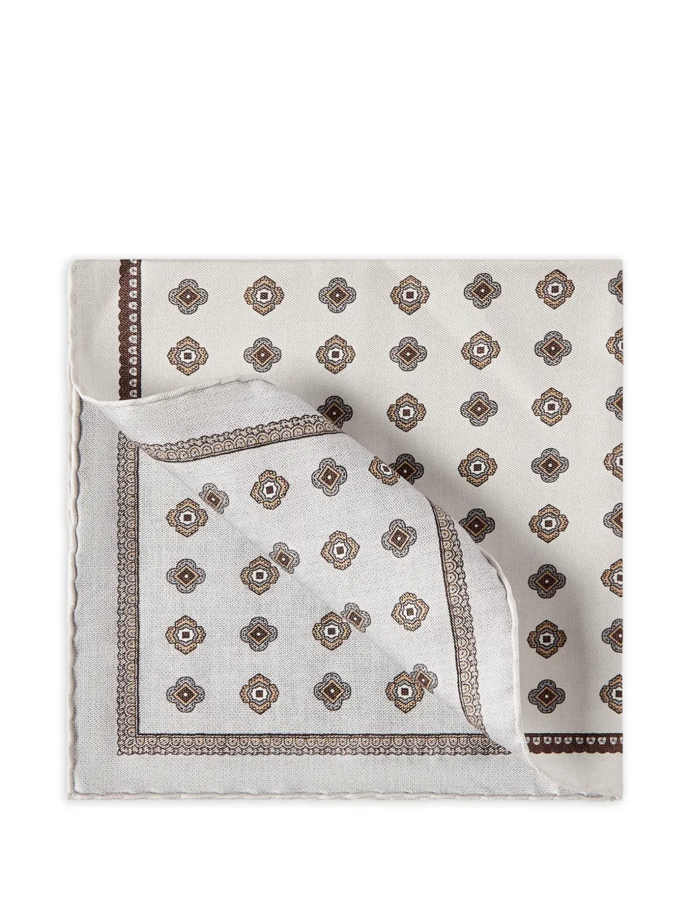Brunello Cucinelli silk pocket square with medallion design - Toni neutri