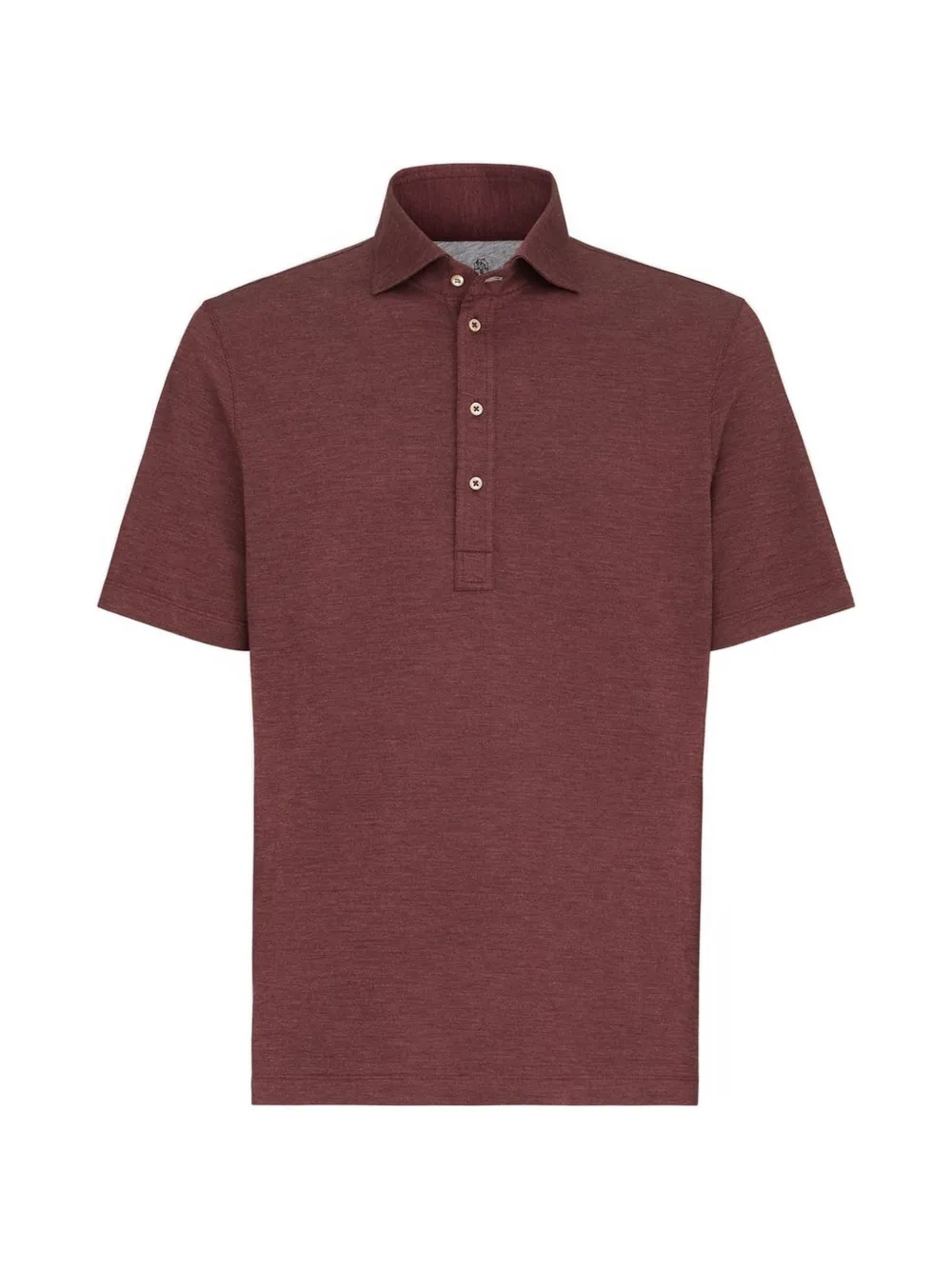 Brunello Cucinelli virgin wool, silk and cotton piqué polo shirt with spread collar - Rosso