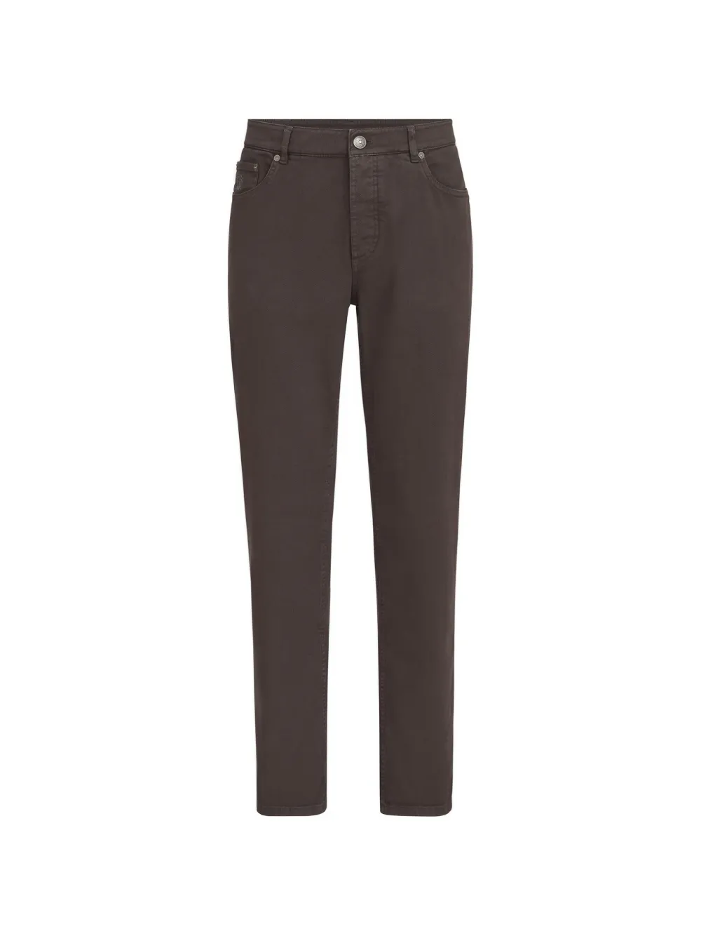 Brunello Cucinelli garment-dyed comfort lightweight-denim traditional-fit five-pocket trousers - Marrone