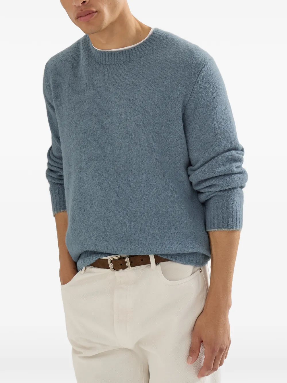 Brunello Cucinelli Alpaca kasjmier en wollen trui Blauw