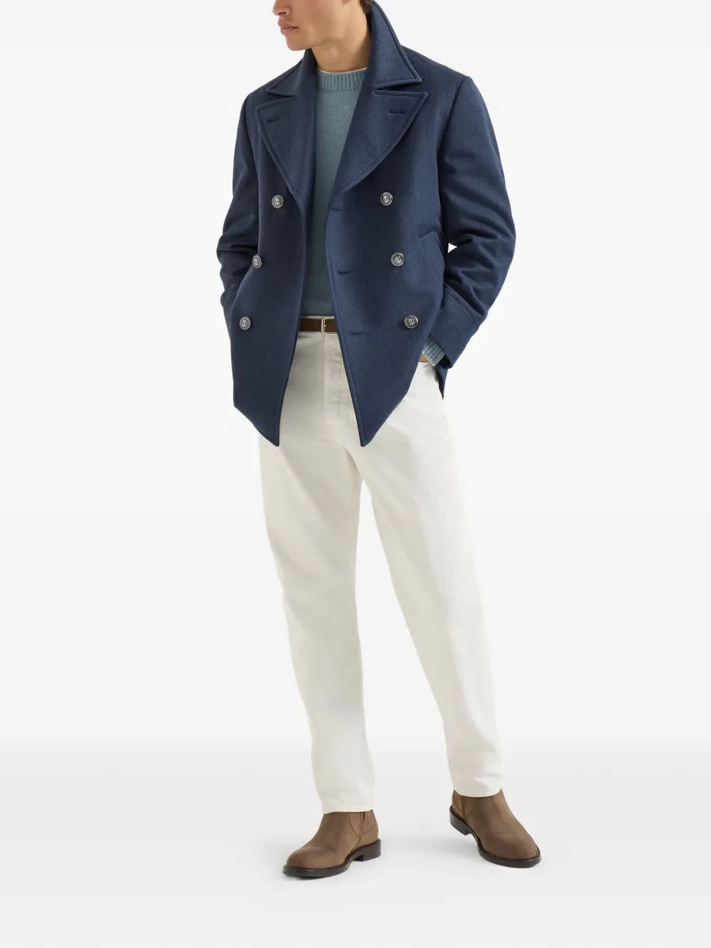 Brunello Cucinelli Alpaca kasjmier en wollen trui Blauw