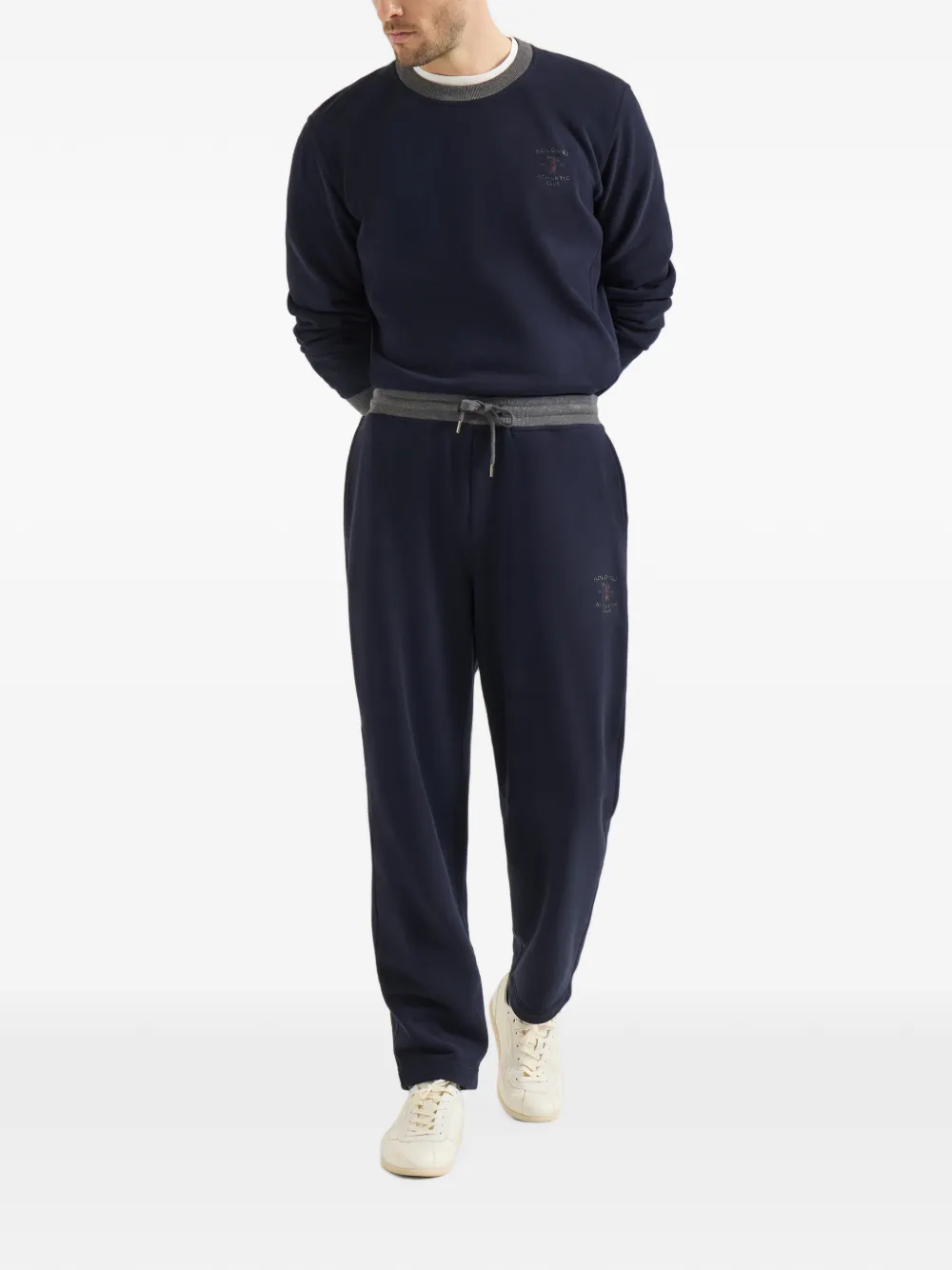 Brunello Cucinelli Gebreide sweater met geborduurd logo Blauw