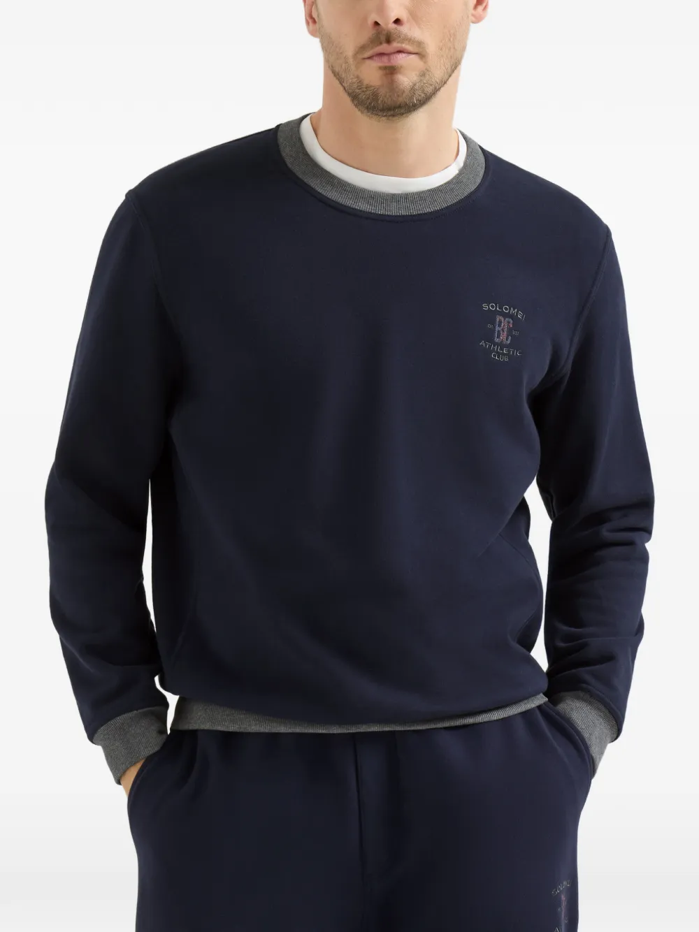 Brunello Cucinelli Gebreide sweater met geborduurd logo Blauw