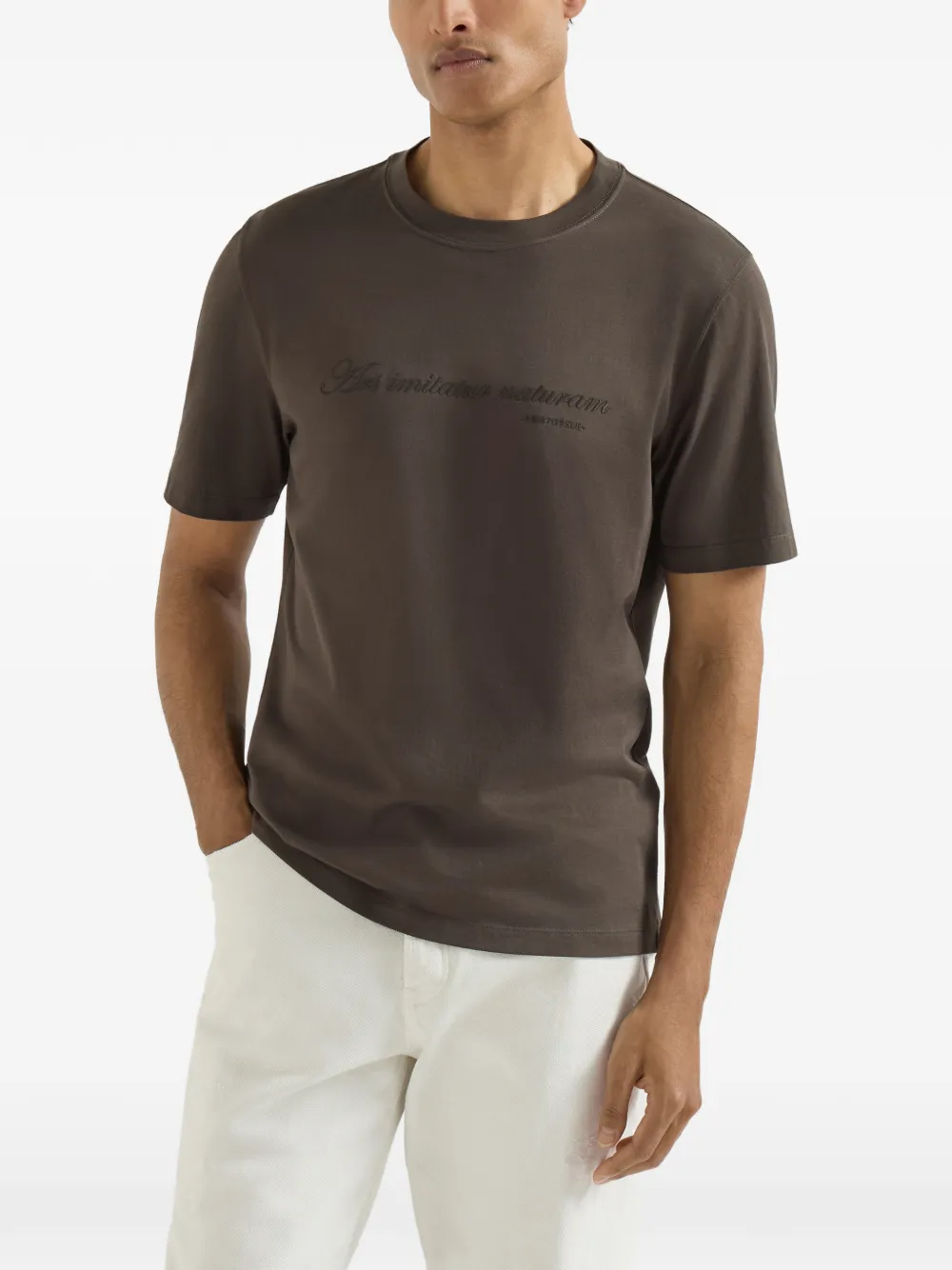 Brunello Cucinelli T-shirt met borduurwerk en print Bruin