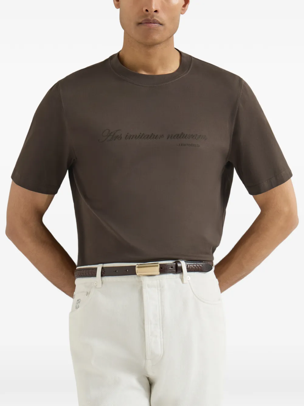 Brunello Cucinelli T-shirt met borduurwerk en print Bruin