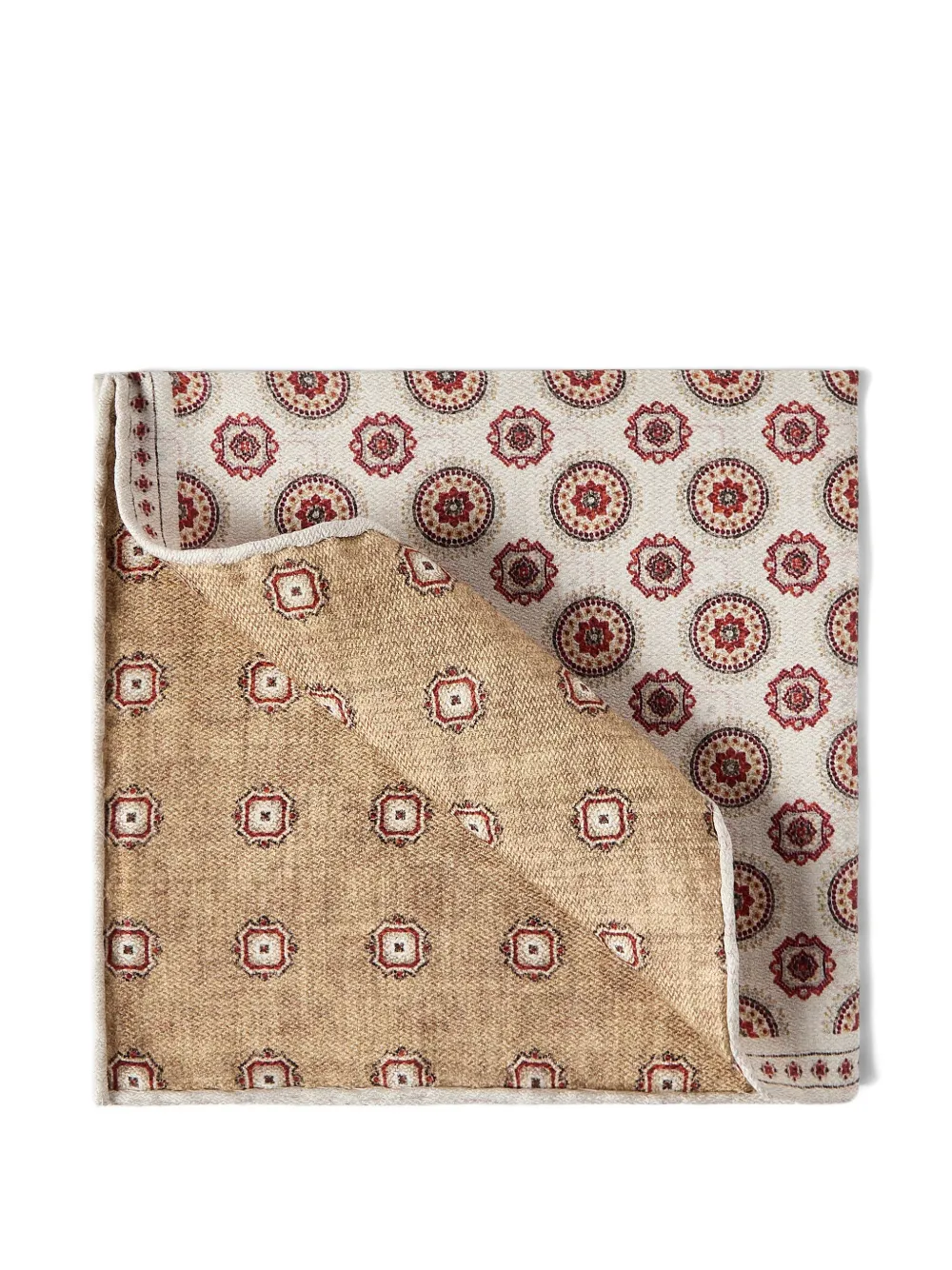 Brunello Cucinelli silk pocket square with medallion design - Toni neutri