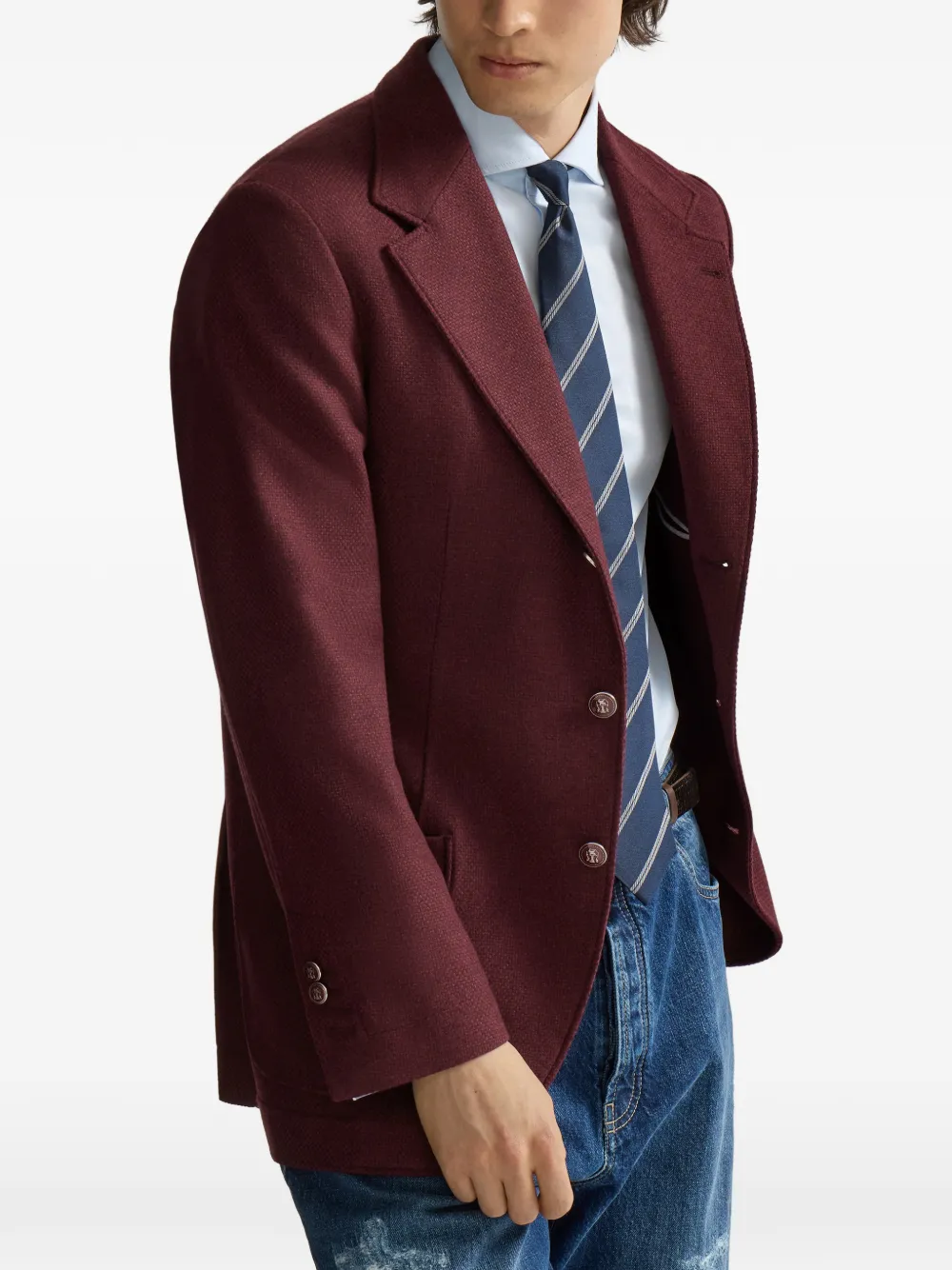 Brunello Cucinelli Panama gedeconstrueerde blazer met opgestikte zakken en metalen knopen Rood