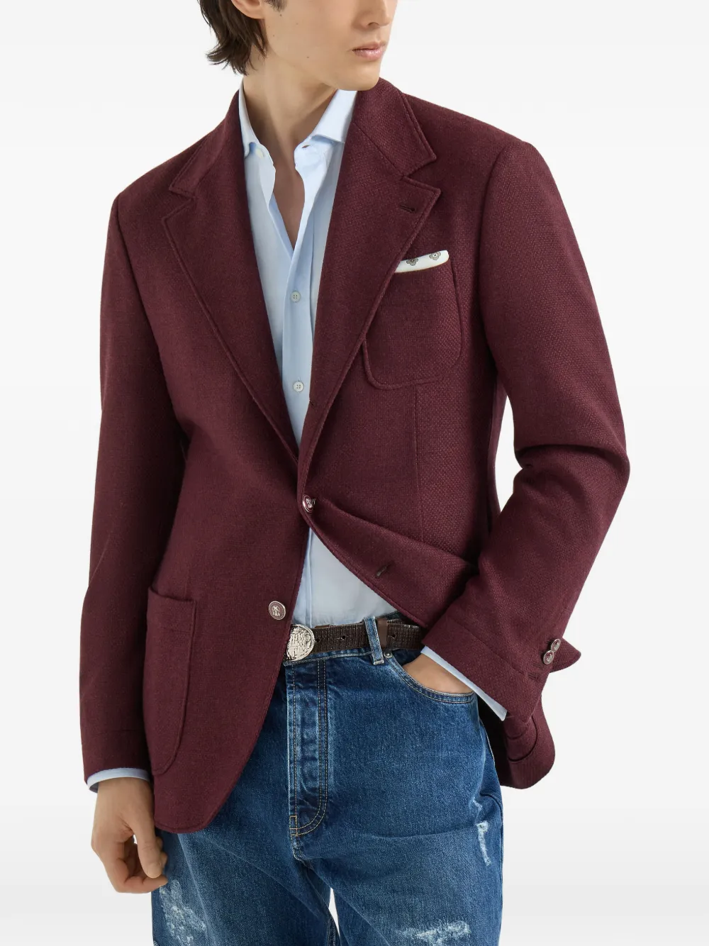 Brunello Cucinelli Panama gedeconstrueerde blazer met opgestikte zakken en metalen knopen Rood