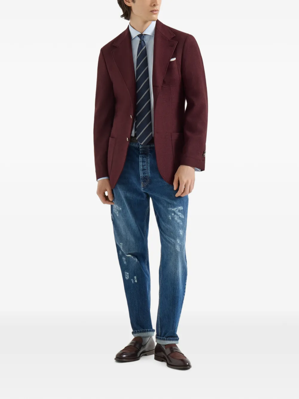 Brunello Cucinelli Panama gedeconstrueerde blazer met opgestikte zakken en metalen knopen Rood