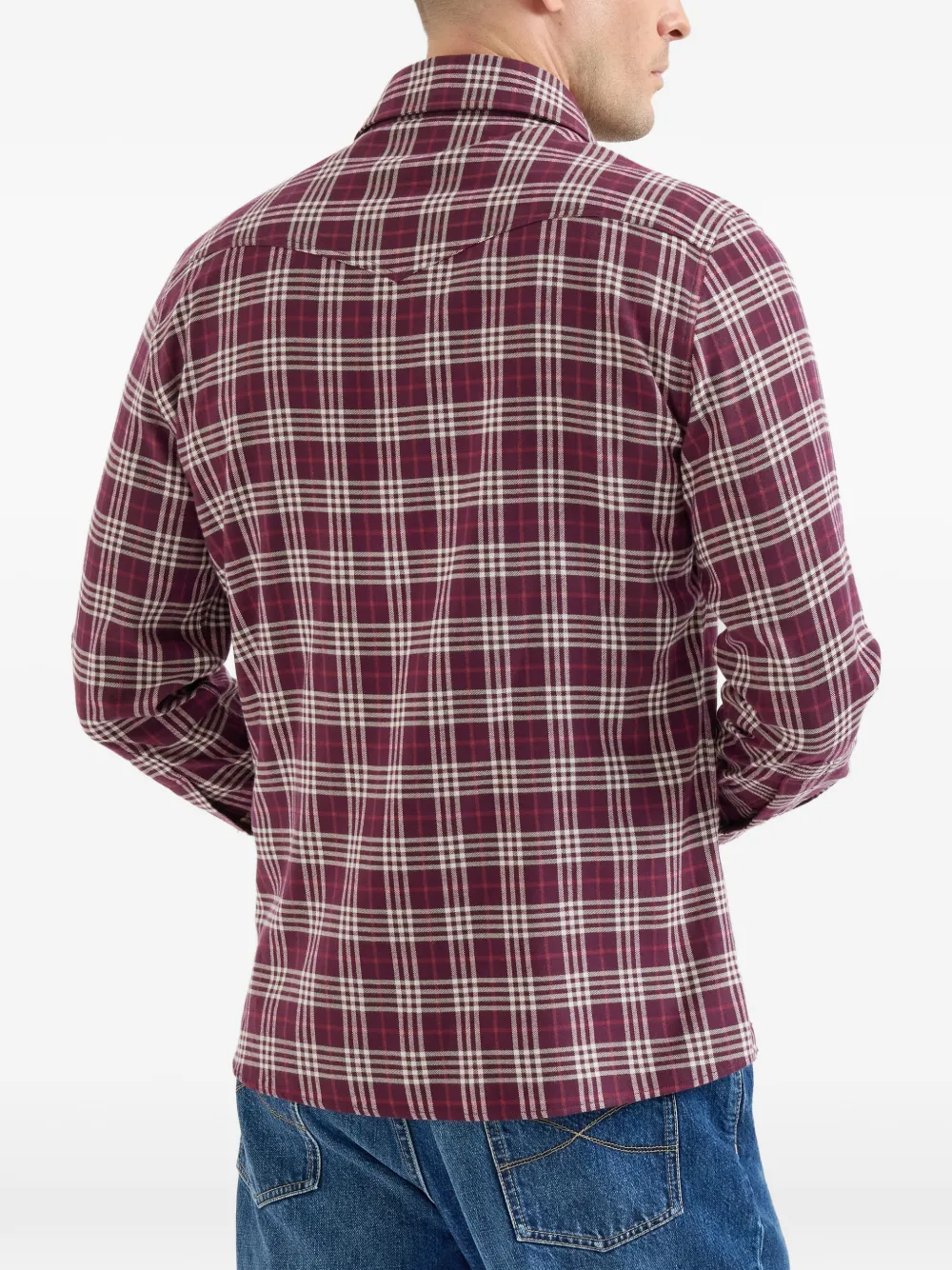 Brunello Cucinelli Katoenen en lyocell flanellen overhemd met tartan-ruit Rood