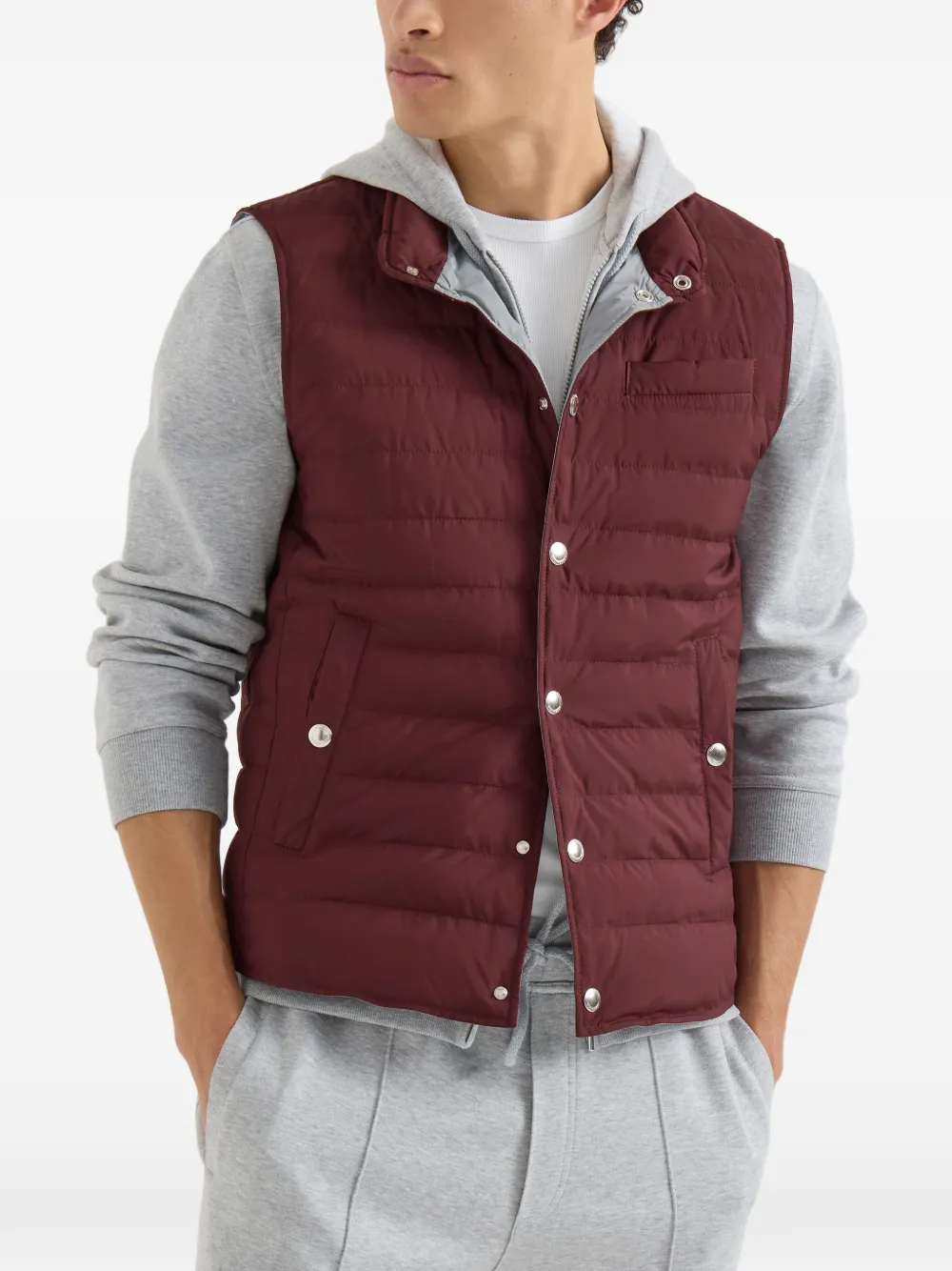 Brunello Cucinelli Lichtgewicht techno stoffen bodywarmer Rood