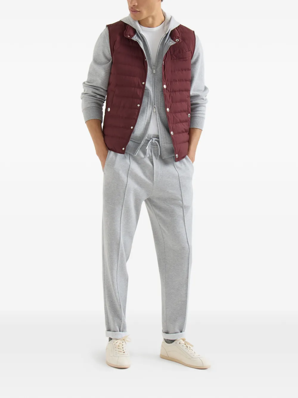 Brunello Cucinelli Lichtgewicht techno stoffen bodywarmer Rood