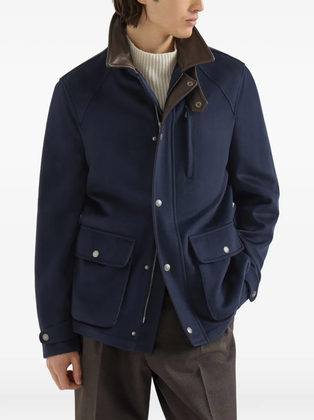 Brunello Cucinelli Jack van scheerwol met nappaleren inzetstukken Blauw