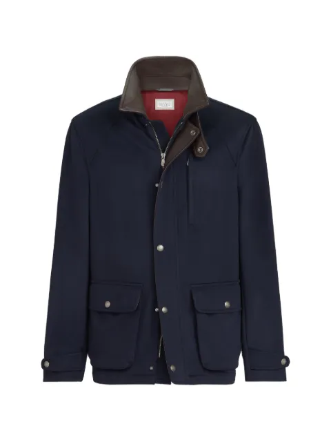 Brunello Cucinelli 纳帕皮拼接初剪羊毛布料工装夹克