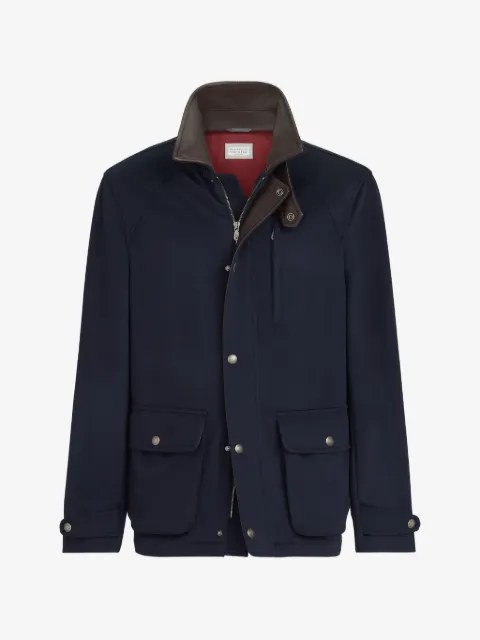 Brunello Cucinelli virgin wool cloth field jacket with nappa leather inserts