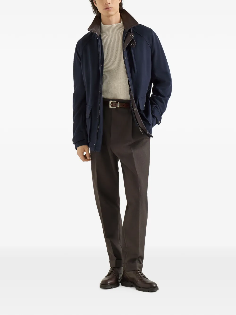 Brunello Cucinelli Jack van scheerwol met nappaleren inzetstukken Blauw