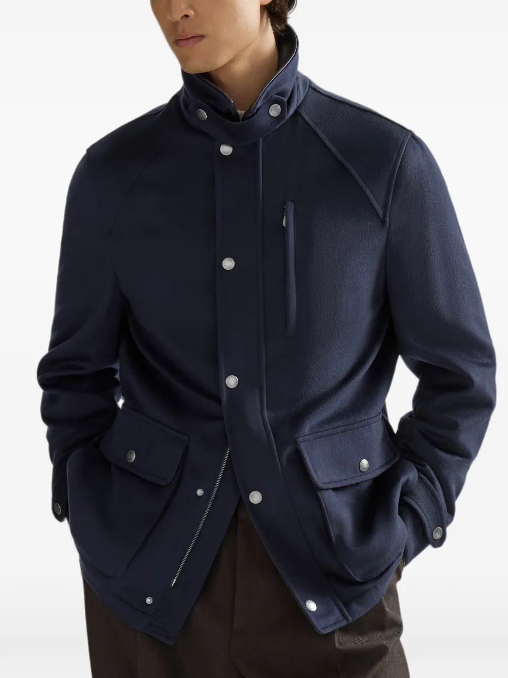 Brunello Cucinelli Jack van scheerwol met nappaleren inzetstukken Blauw