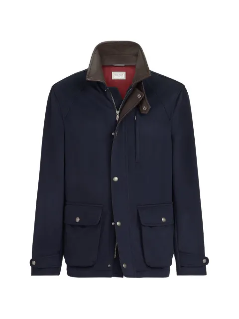 Brunello Cucinelli virgin wool cloth field jacket with nappa leather inserts