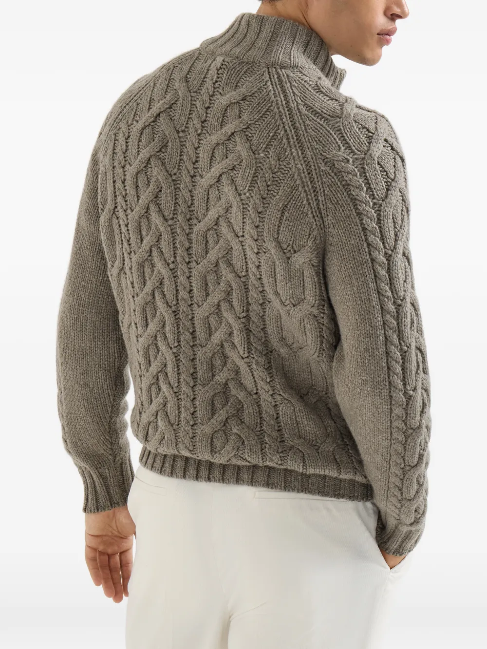 Brunello Cucinelli Kabelgebreide kasjmier vest met rits en veren Groen
