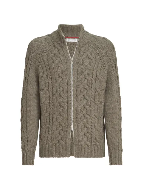 Brunello Cucinelli Cable knit cardigan in cashmere Feather yarn with zipper