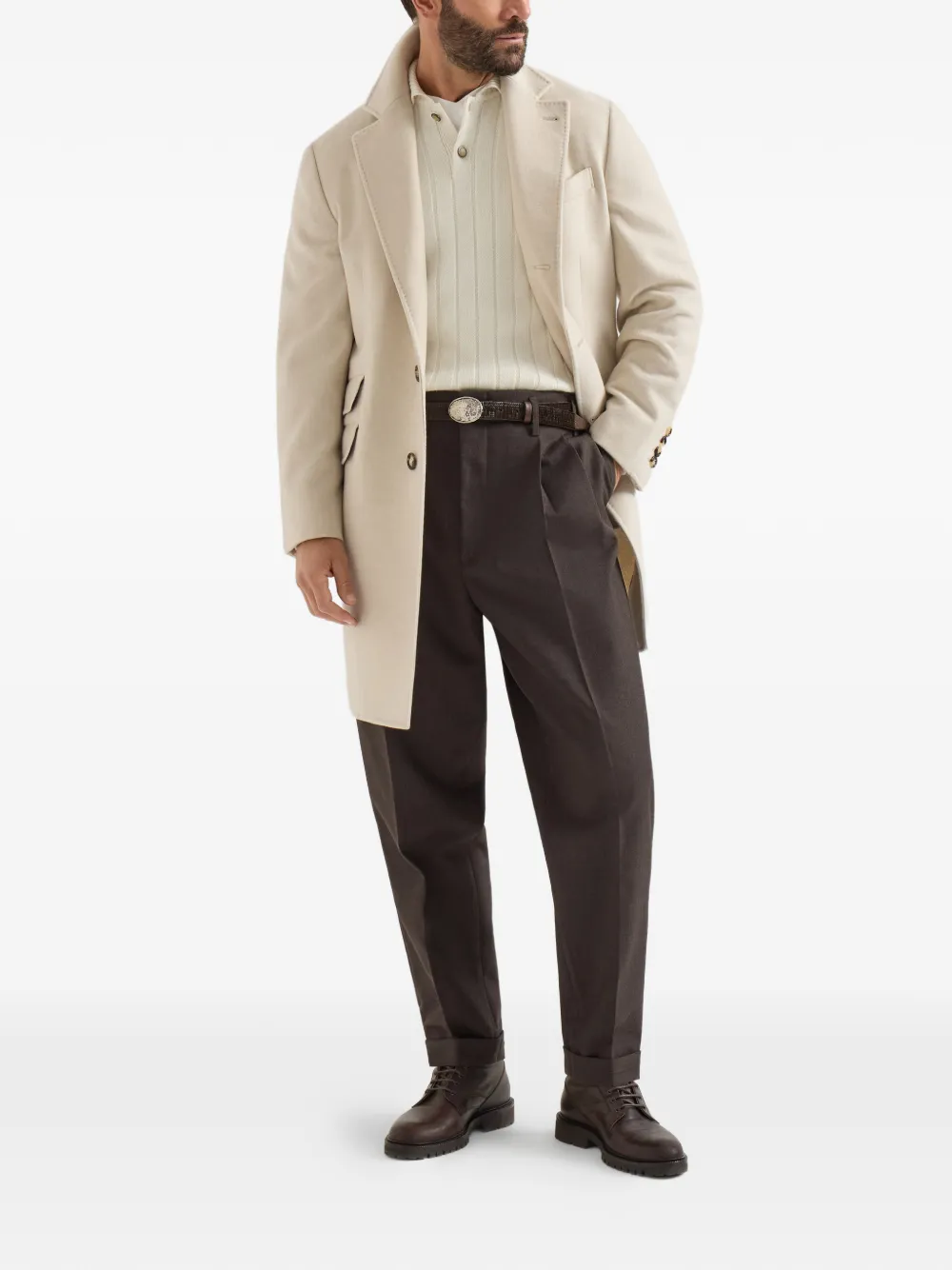 Brunello Cucinelli Ribgebreid poloshirt Beige