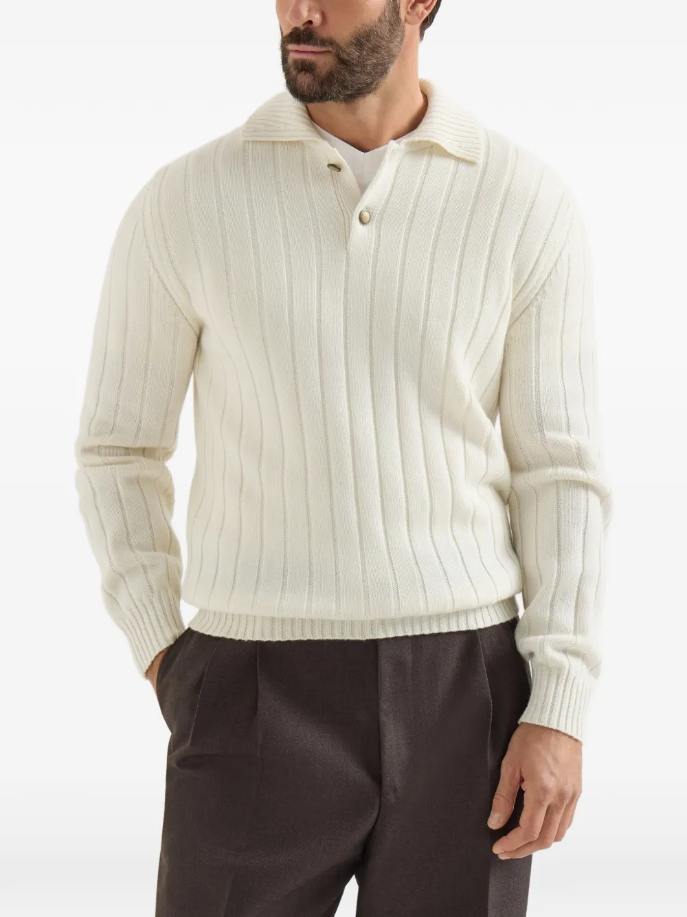 Brunello Cucinelli Ribgebreid poloshirt Beige