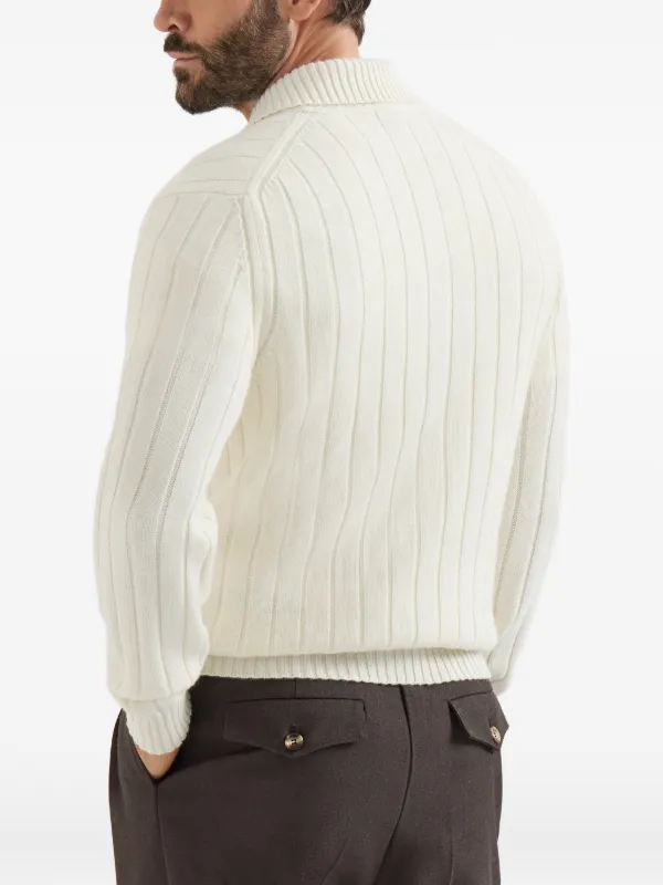 Brunello Cucinelli Rib Knit Polo Shirt | Neutrals | FARFETCH