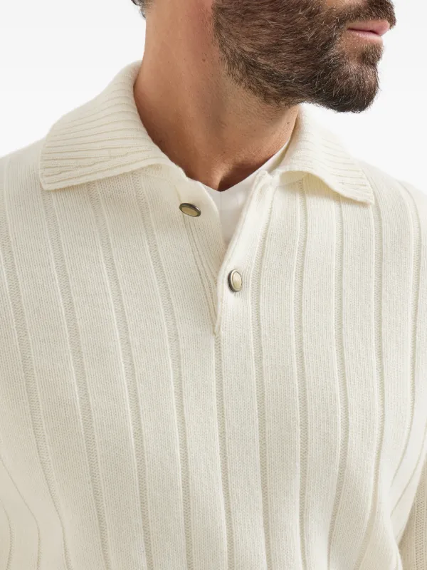 BRUNELLO CUCINELLI ニット 半袖 ジップアップ ベージュ Brunello Cucinelli Rib Knit Polo Shirt | Neutrals | FARFETCH