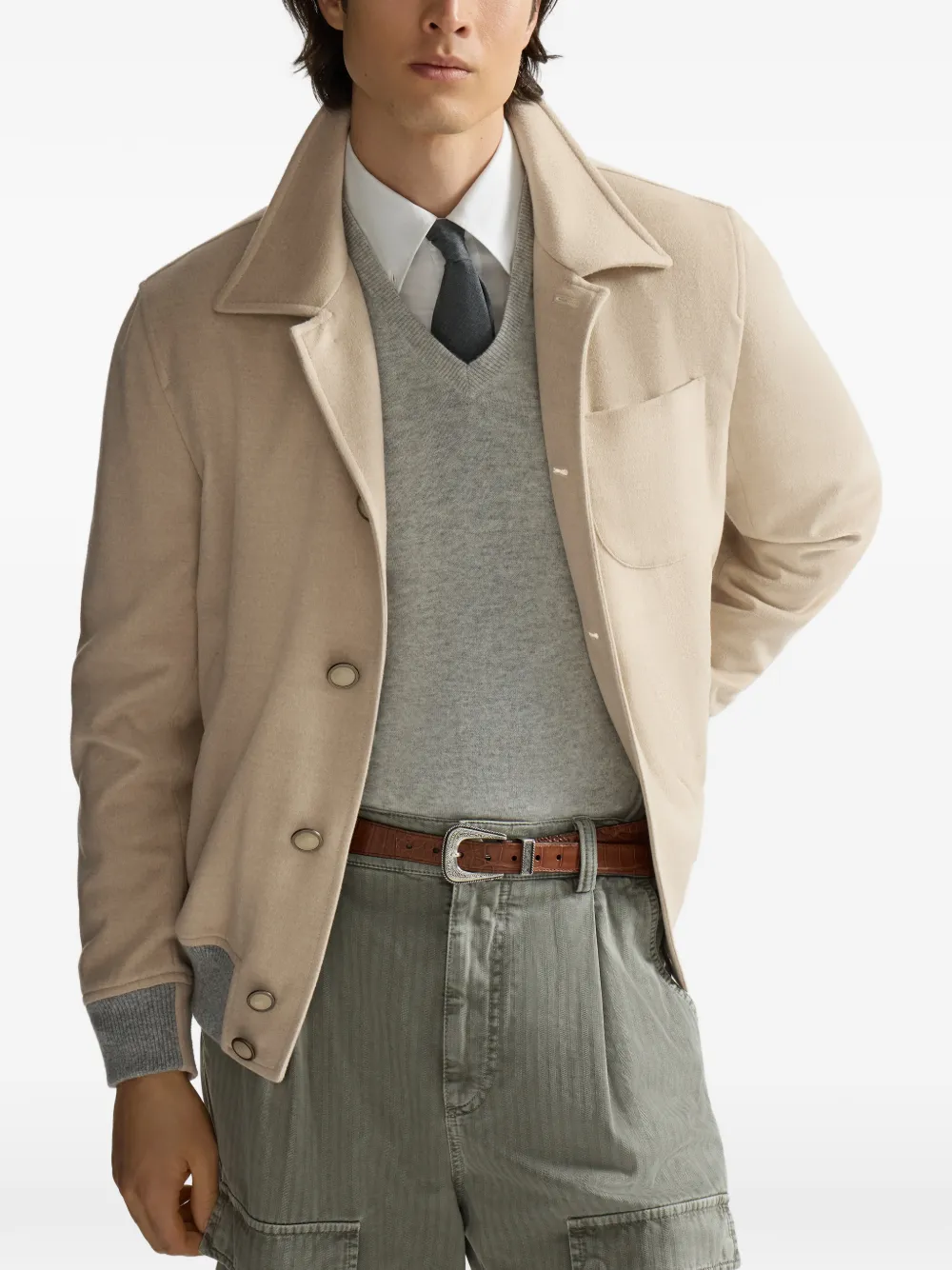 Brunello Cucinelli Lichtgewicht scheerwollen jas Beige