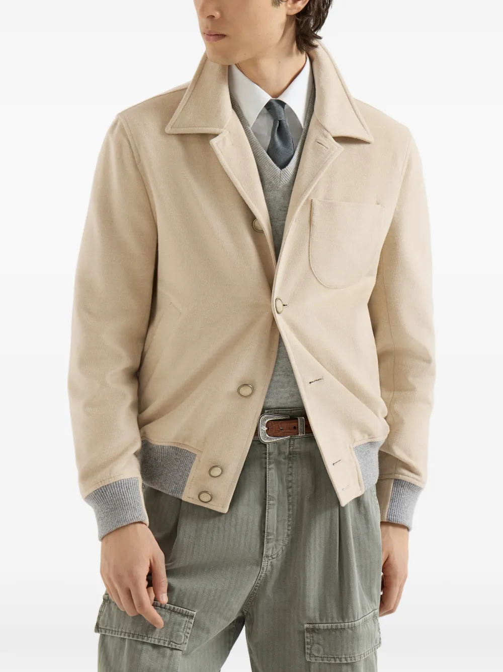 Brunello Cucinelli Lichtgewicht scheerwollen jas Beige