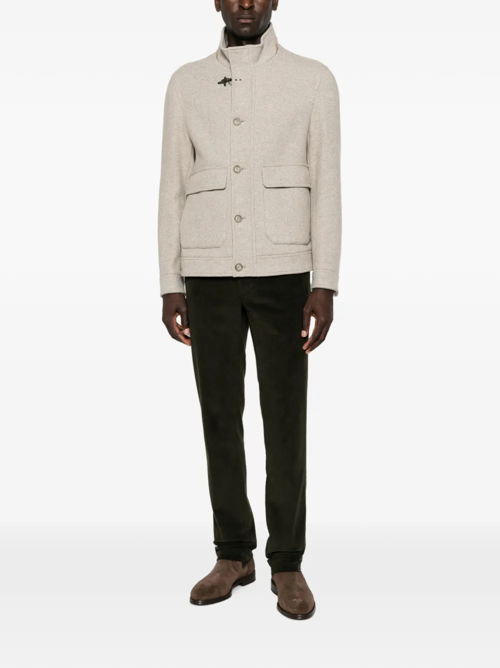 Fay Jas met visgraatpatroon en kreeftsluiting Beige