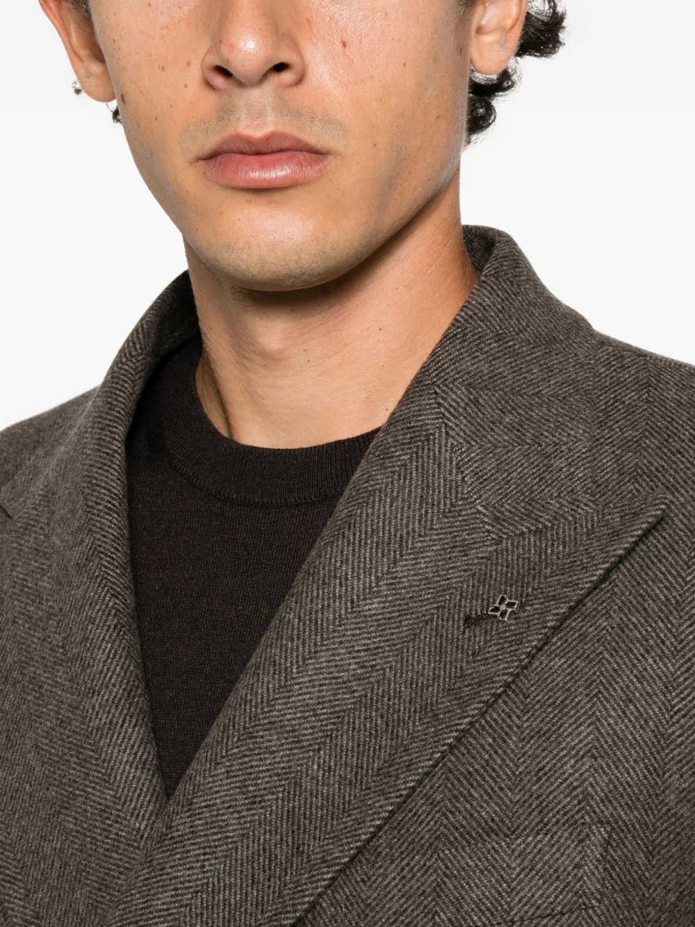 Tagliatore double-breasted herringbone coat Bruin