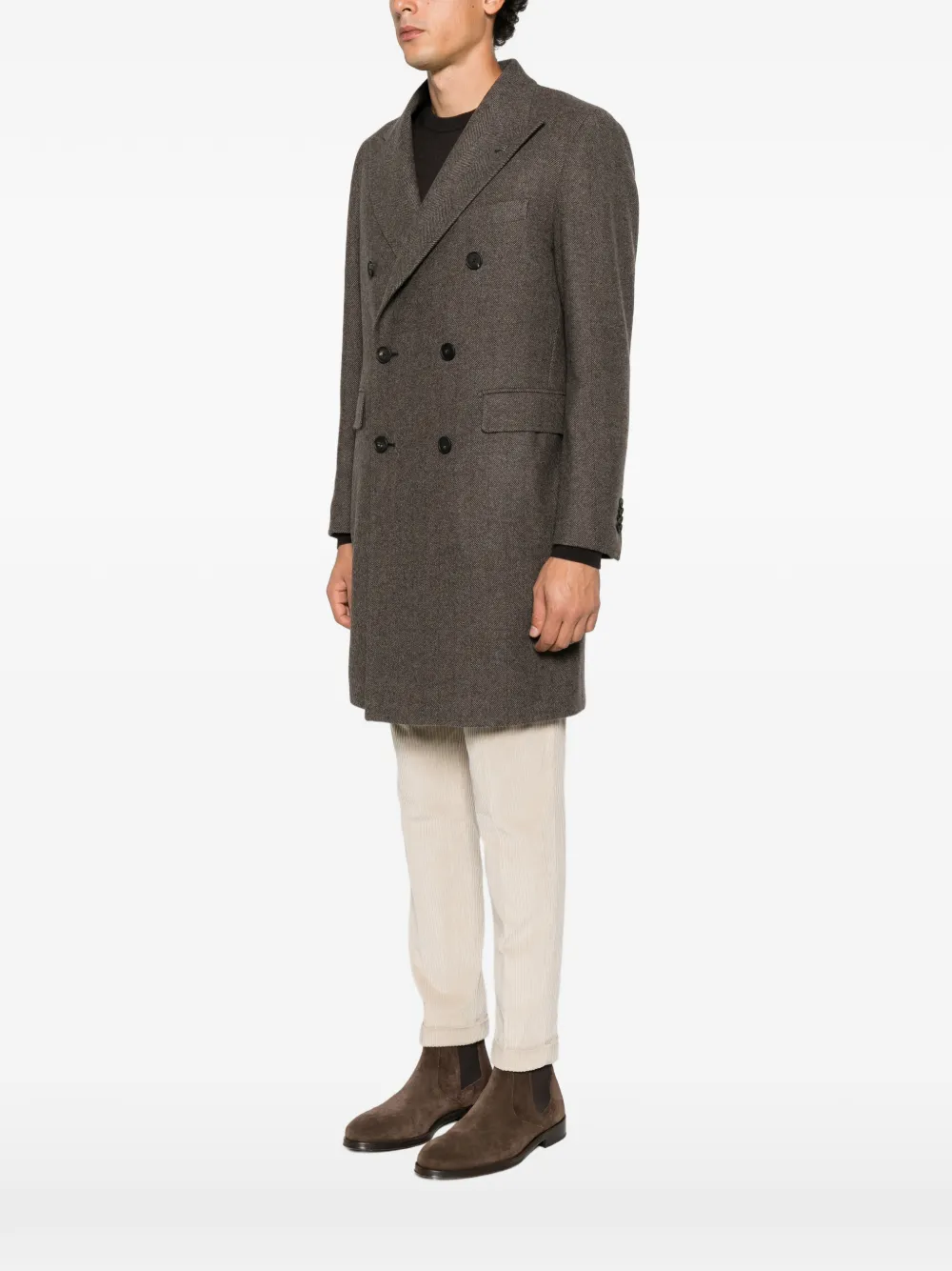 Tagliatore double-breasted herringbone coat Bruin