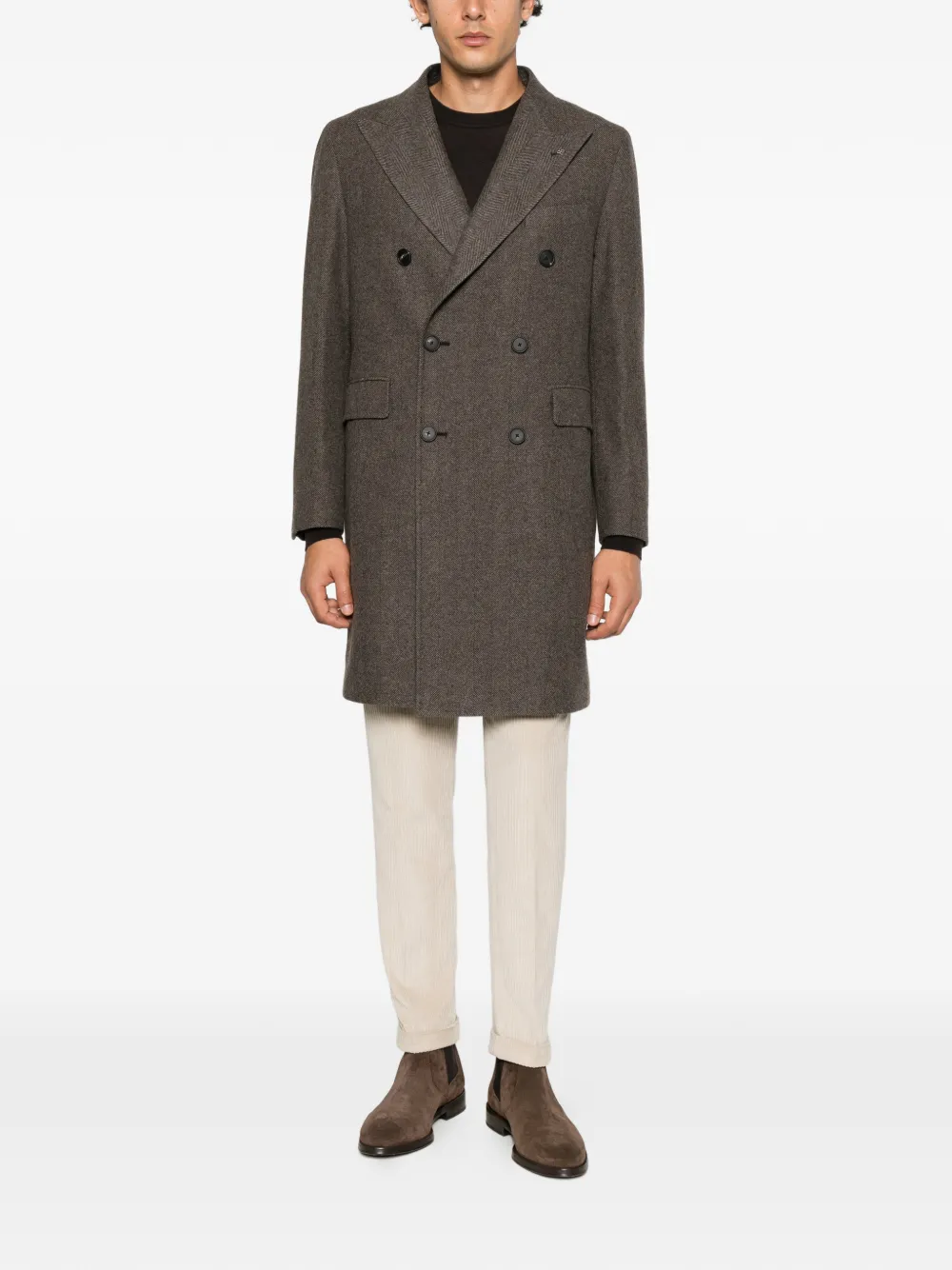 Tagliatore double-breasted herringbone coat Bruin