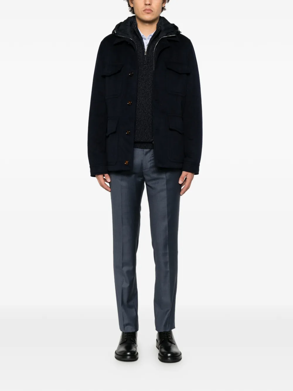Moorer hooded button-up jacket Blauw