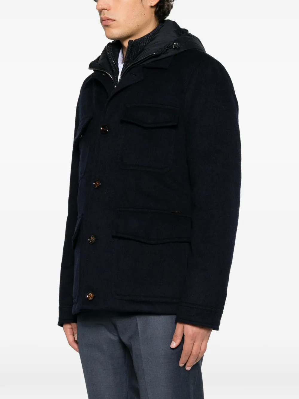 Moorer hooded button-up jacket Blauw