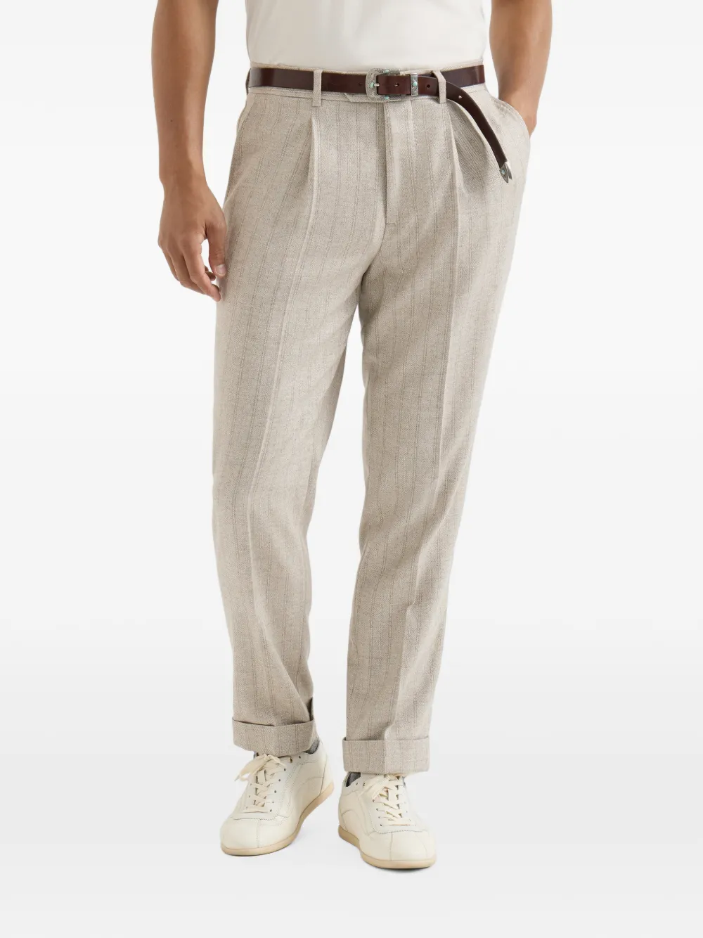 Brunello Cucinelli Plooibroek met krijtstreep Beige
