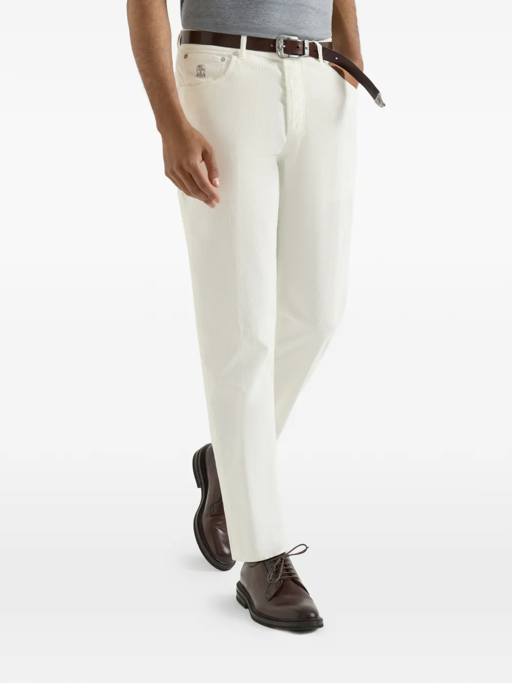 Brunello Cucinelli Katoenen ribfluwelen broek met vijf zakken en geverfd effect Wit
