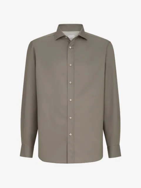 Brunello Cucinelli garment-dyed twill shirt with spread collar