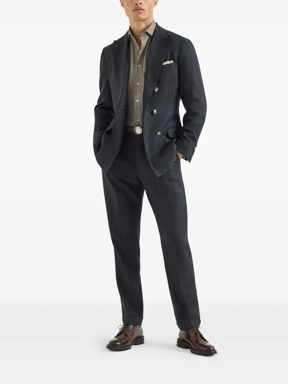 Brunello Cucinelli Geverfd twill overhemd met gespreide kraag Grijs