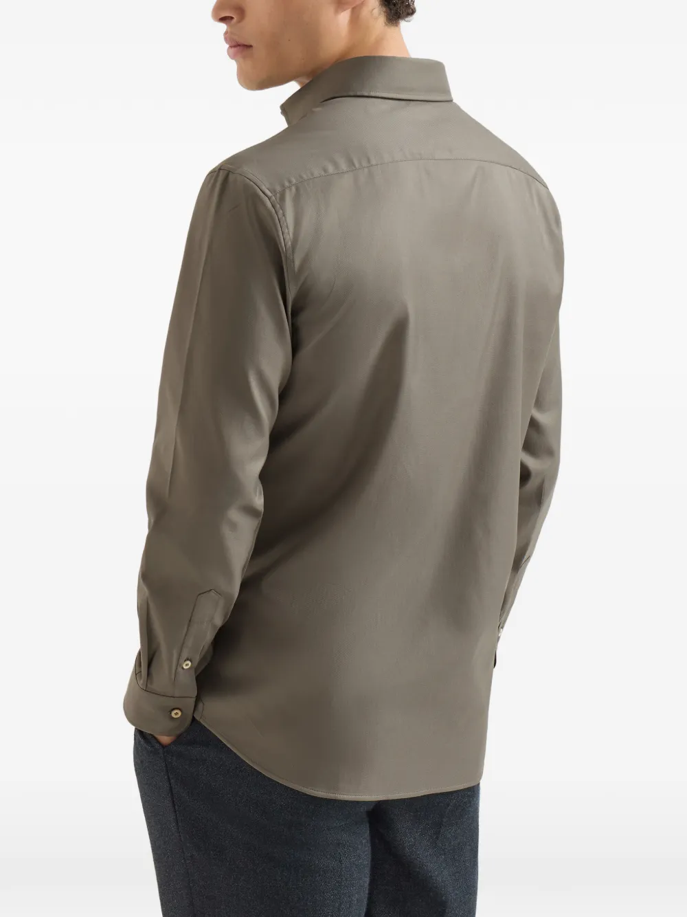 Brunello Cucinelli Geverfd twill overhemd met gespreide kraag Grijs