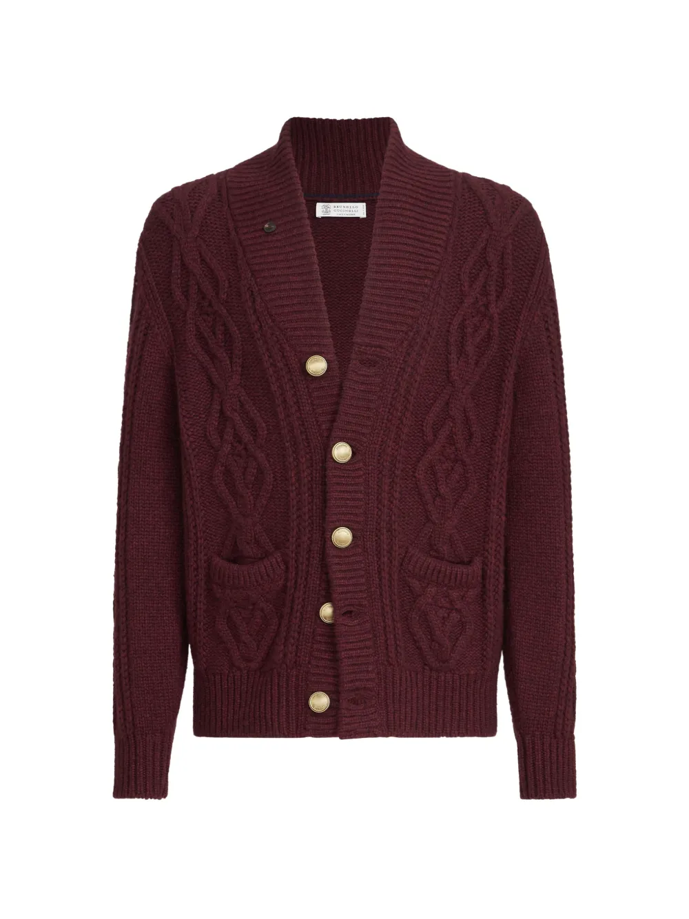 Brunello Cucinelli cashmere feather-yarn cable-knit cardigan with metal buttons - Rosso