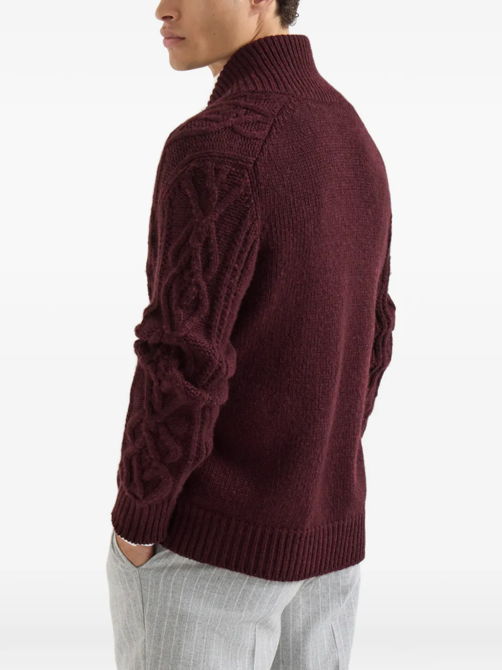Brunello Cucinelli Kasjmier kabelgebreid vest met metalen knopen en veren Rood