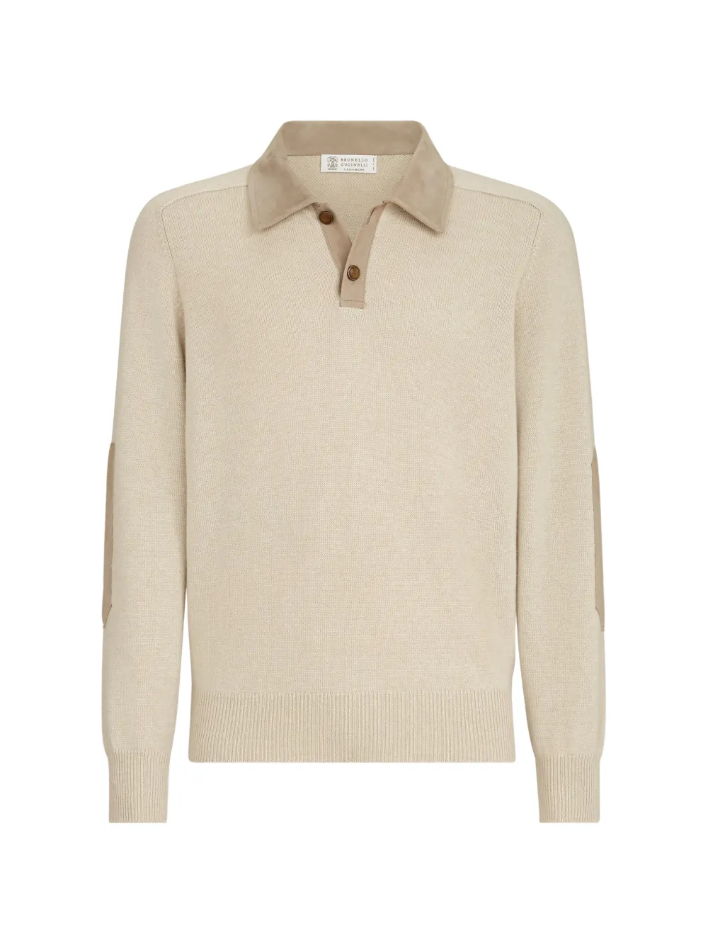 Brunello Cucinelli Cashmere Knit Polo With Suede Collar In Neutrals