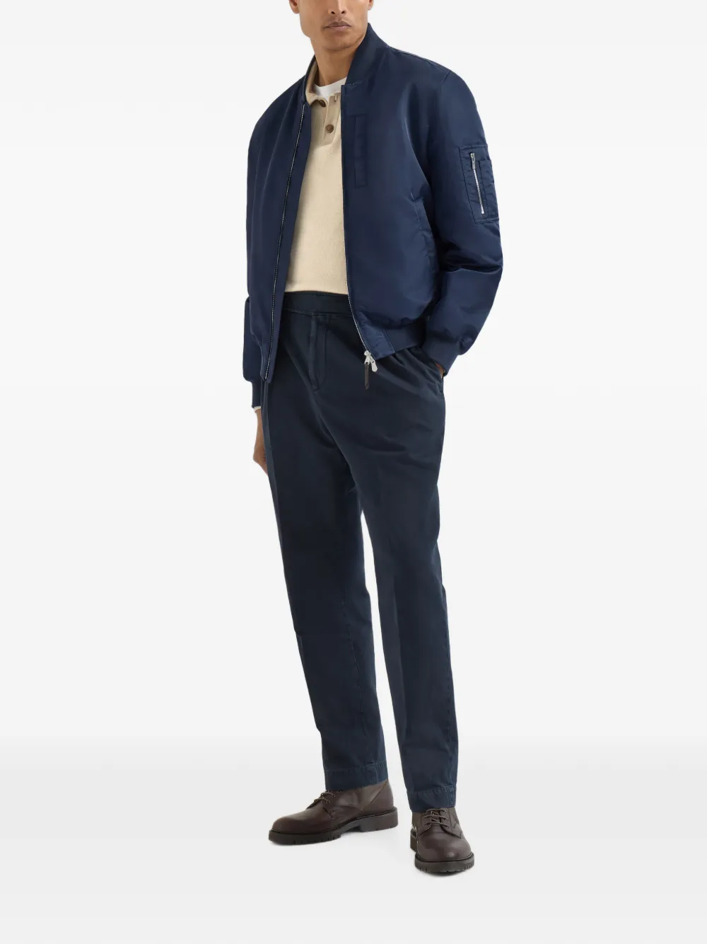 Brunello Cucinelli Kasjmier gebreide poloshirt met suède kraag Beige